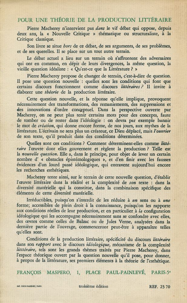 『POUR UNE THÉORIE DE LA PRODUCTION LITTÉRAIRE』 4