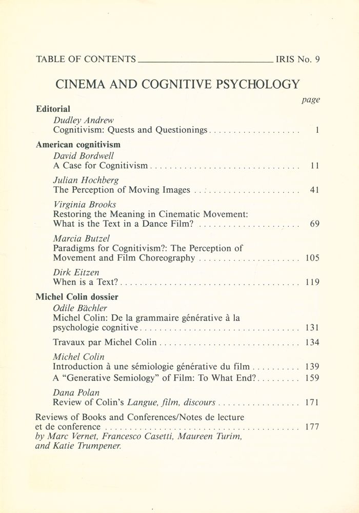 『IRIS』 No. 9, Spring 1989 2