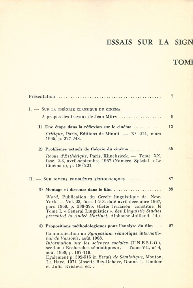 『ESSAIS SUR LA SIGNIFICATION AU CINEMA : TOME Ⅱ』 2