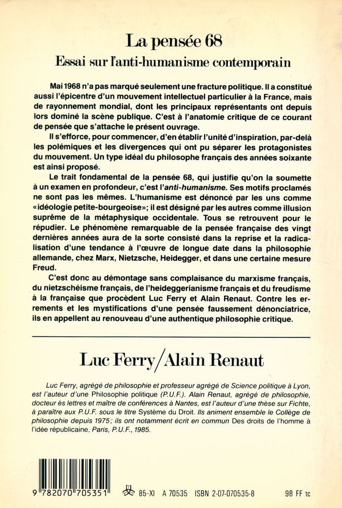『La penseé 68 : Essai sur I'anti - humanisme contemporain』 5