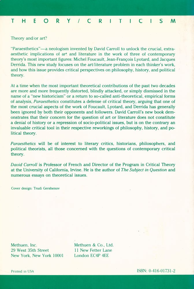 『PARAESTHETICS : Foucault, Lyotard, Derrida』 4