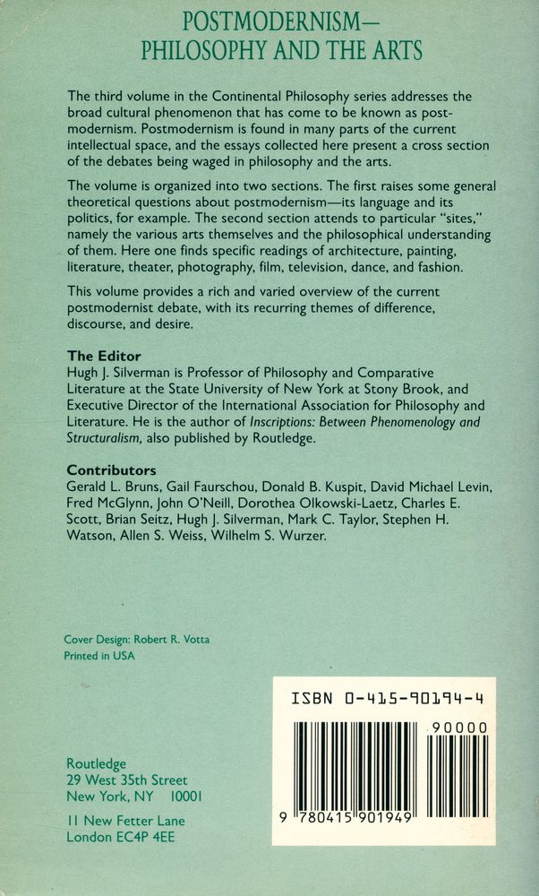 『CONTINENTAL PHILOSOPHY Ⅲ : POSTMODERNISM - PHILOSOPHY AND THE ARTS』 3