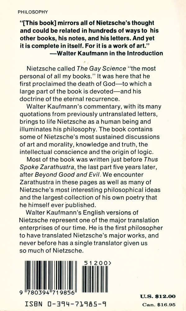 『THE GAY SCIENCE : with a prelude in rhymes and an appendix of songs』