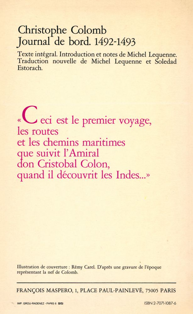 『La découverte de l'Amérique Ⅰ. Journal de bord. 1492 - 1493』 3