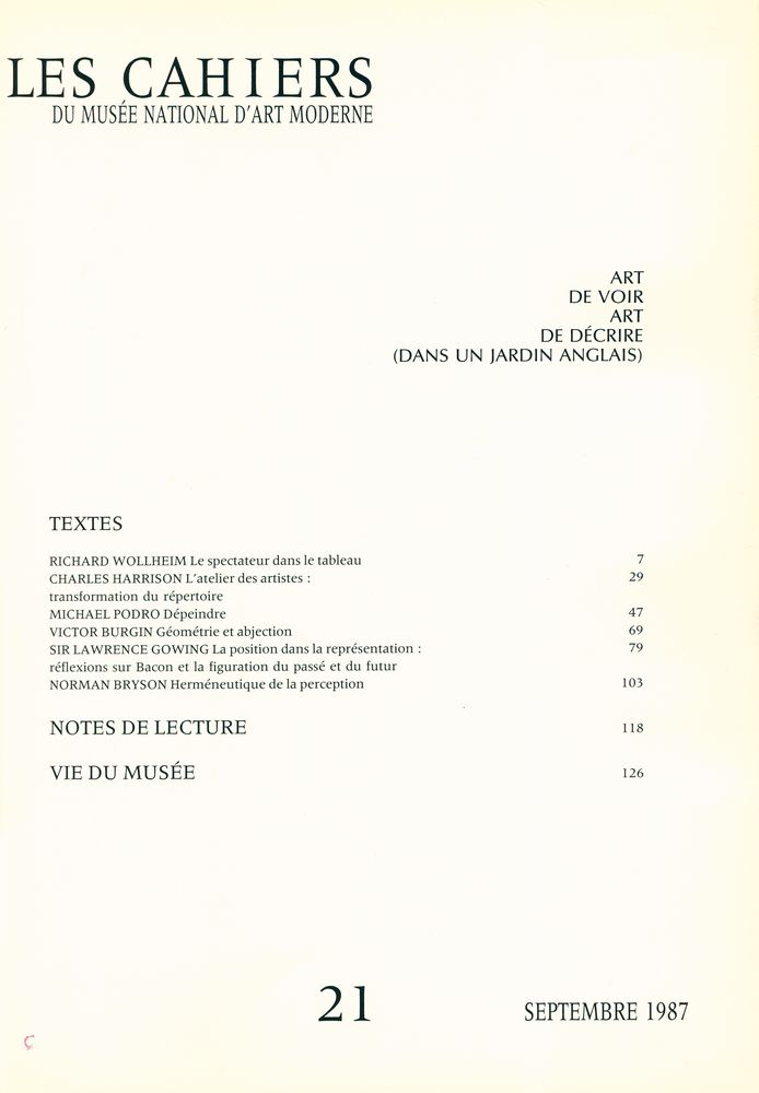 『LES CAHIERS DU MUSÉE NATIONAL D'ART MODERNE』 N° 21 SEPTEMBRE 1987 2