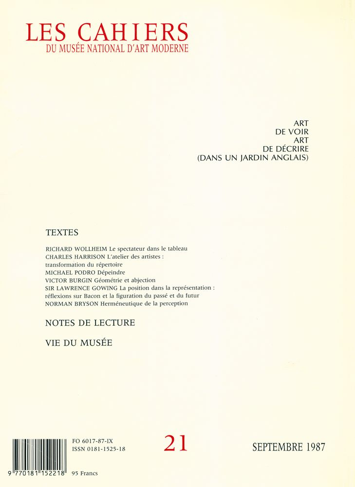 『LES CAHIERS DU MUSÉE NATIONAL D'ART MODERNE』 N° 21 SEPTEMBRE 1987 3