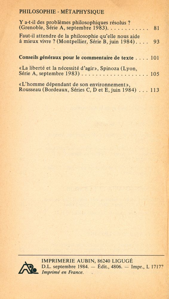 『ANNALES DU BACCALAURÉAT 35 - ANNALES CORRIGÉES DU BAC 1984 philosophie』 3