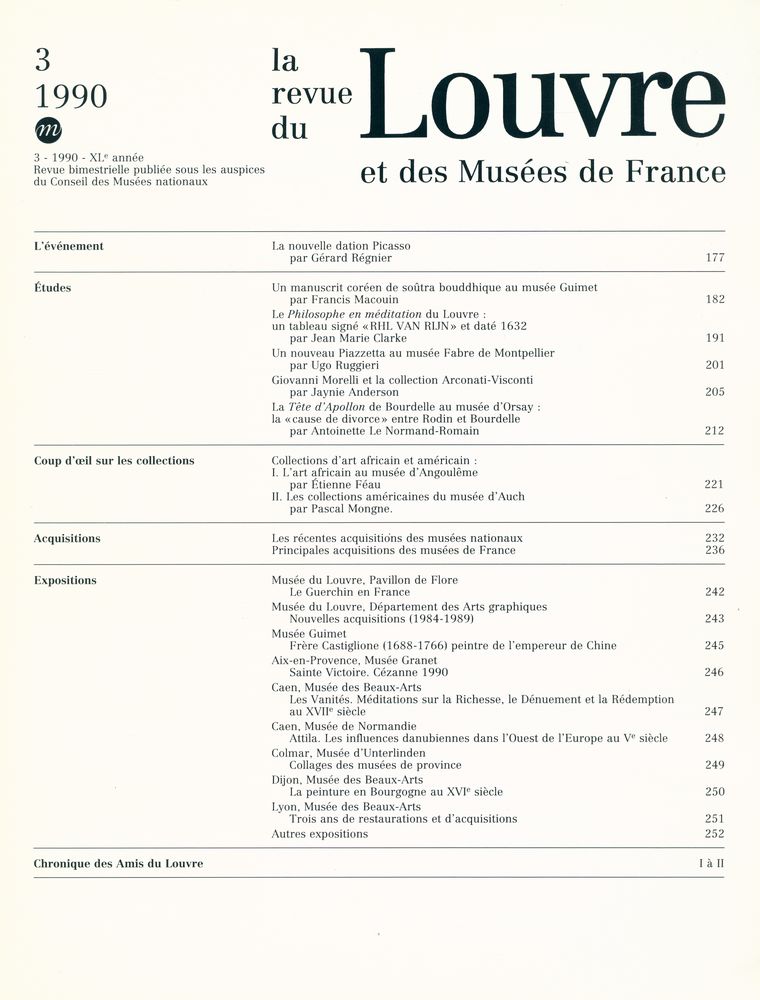 『la revue du Louvre et des Musées de France』 3 1990 2
