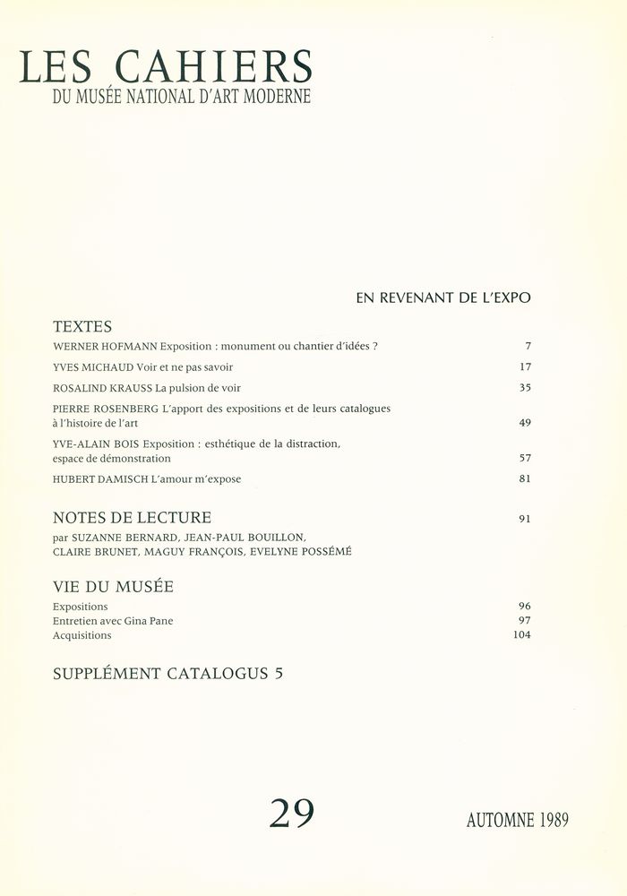 『LES CAHIERS DU MUSÉE NATIONAL D'ART MODERNE』 29 AUTOMNE 1989 2