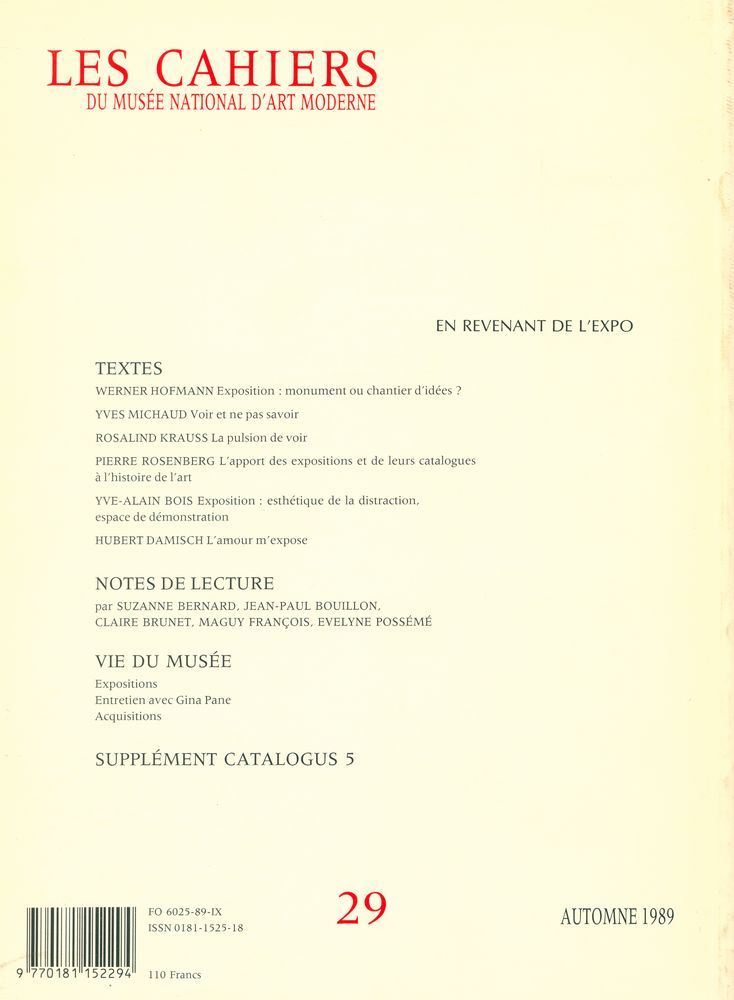 『LES CAHIERS DU MUSÉE NATIONAL D'ART MODERNE』 29 AUTOMNE 1989 3