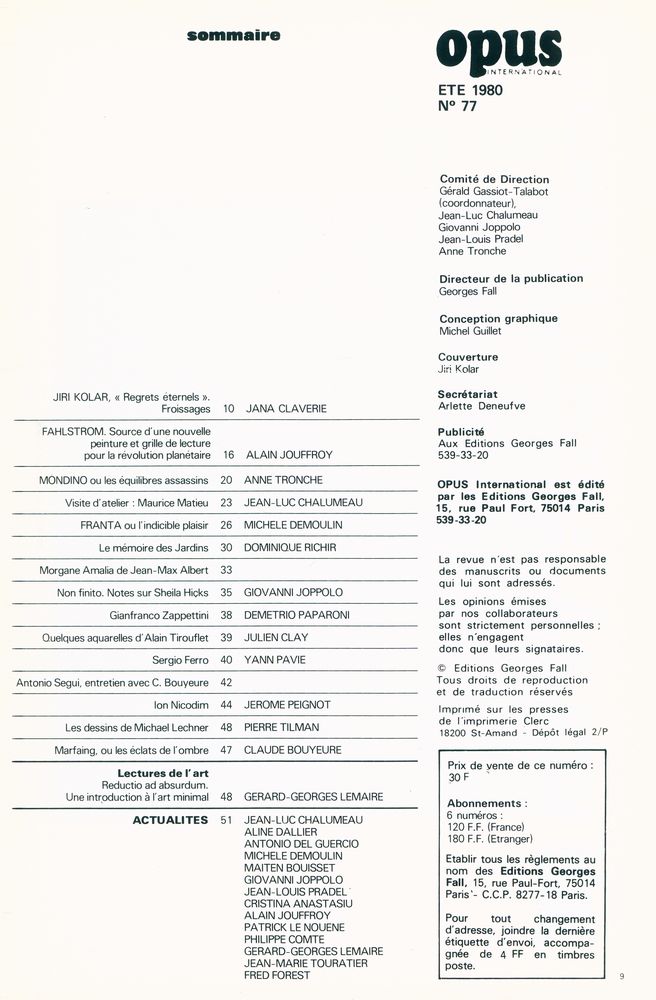 『OPUS INTERNATIONAL』 N° 77 -  ÉTÉ  1980 2