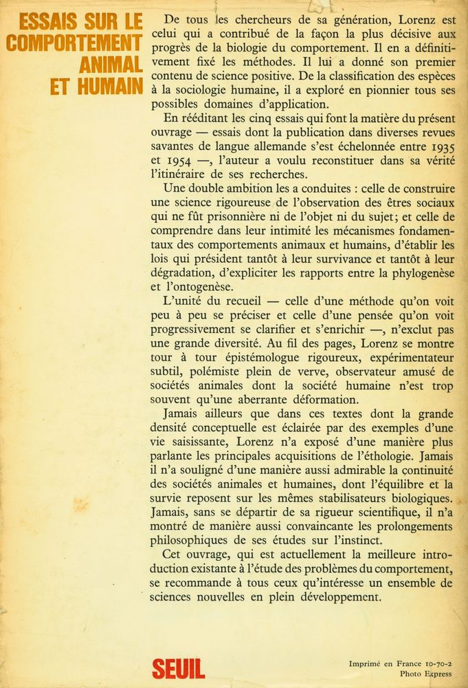 『ESSAIS SUR LE COMPORTEMENT ANIMAL ET HUMAIN』 6