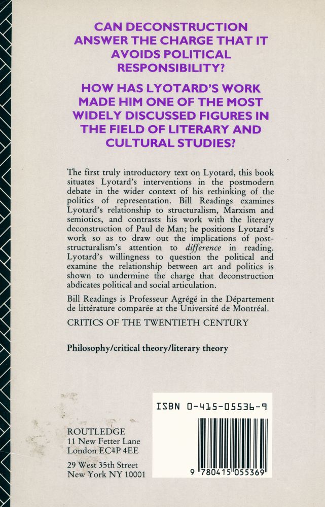 『INTRODUCING LYOTARD : ART AND POLITICS』 4