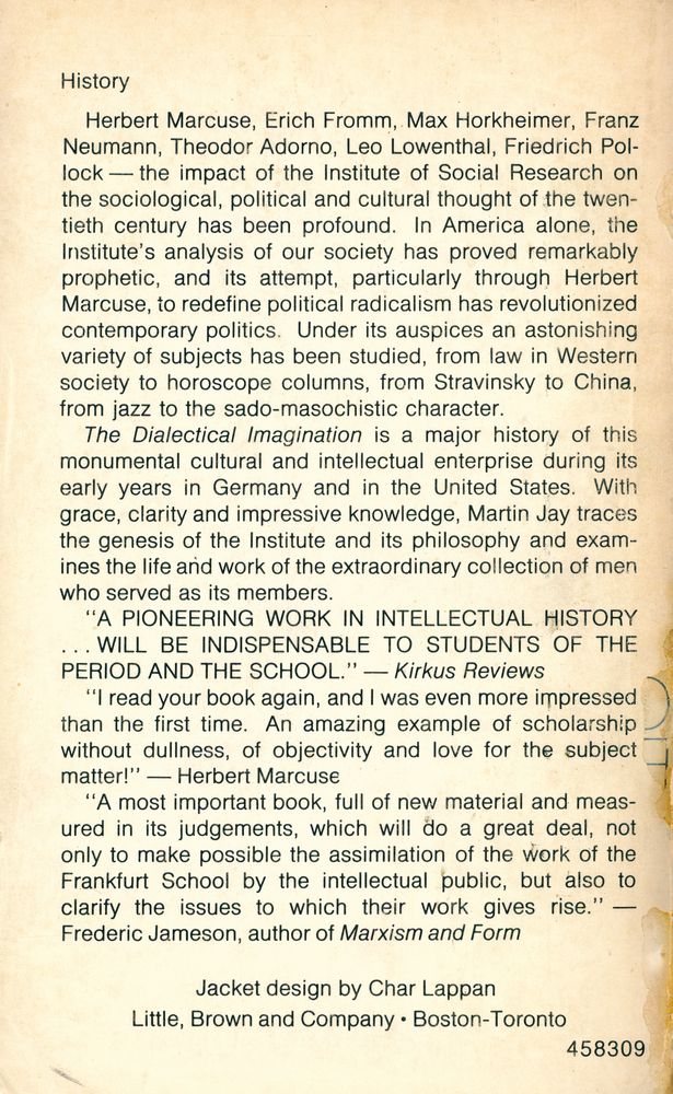 『THE DIALECTICAL IMAGINATION : A HISTORY OF THE FRANKFURT SCHOOL AND THE INSTITUTE OF SOCIAL RESEARCH, 1923 - 1950』 3