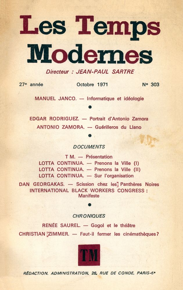 『Les Temps Modernes』 Octobre 1971, N° 303 1