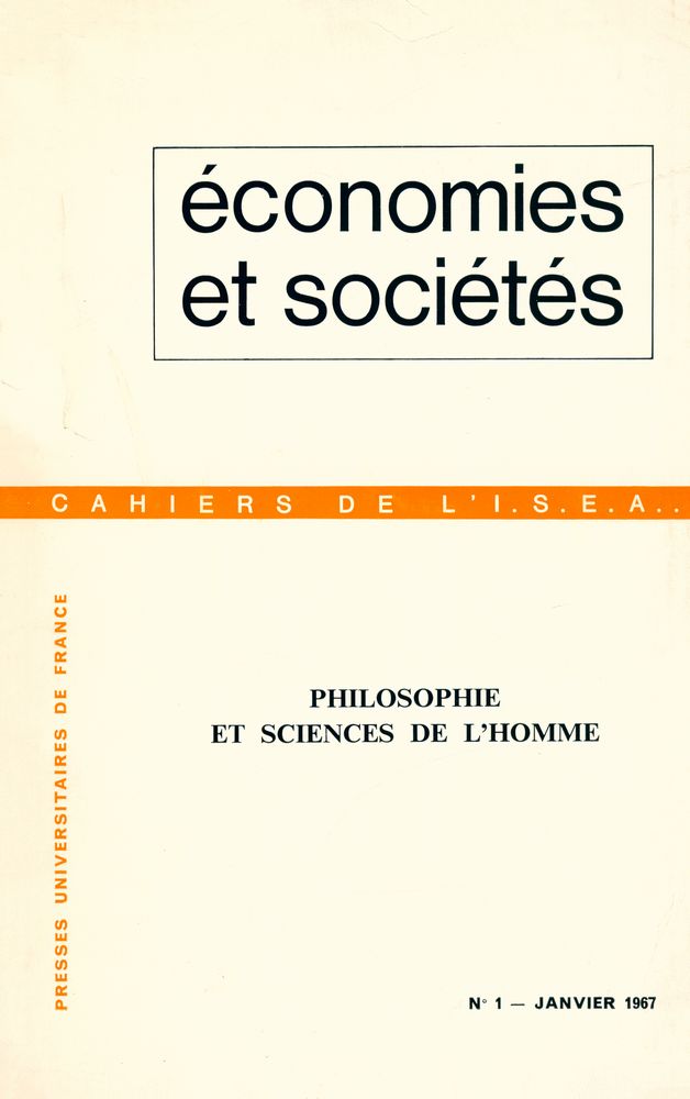 『économies et sociétés : CAHIERS DE L'ISEA』, Nº 1, JANVIER 1967 1