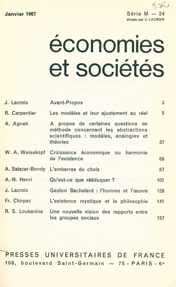 『économies et sociétés : CAHIERS DE L'ISEA』, Nº 1, JANVIER 1967 2