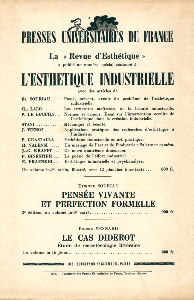 『REVUE D'ESTHÉTIQUE』 TOME CINQ - FASCICULE 3, JUILLET - SEPTEMBRE 1952 3