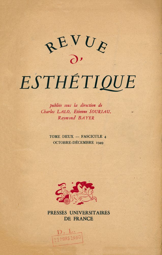 『REVUE D'ESTHÉTIQUE』 TOME DEUX - FASCICULE 4, OCTOBRE - DÉCEMBRE 1949 1