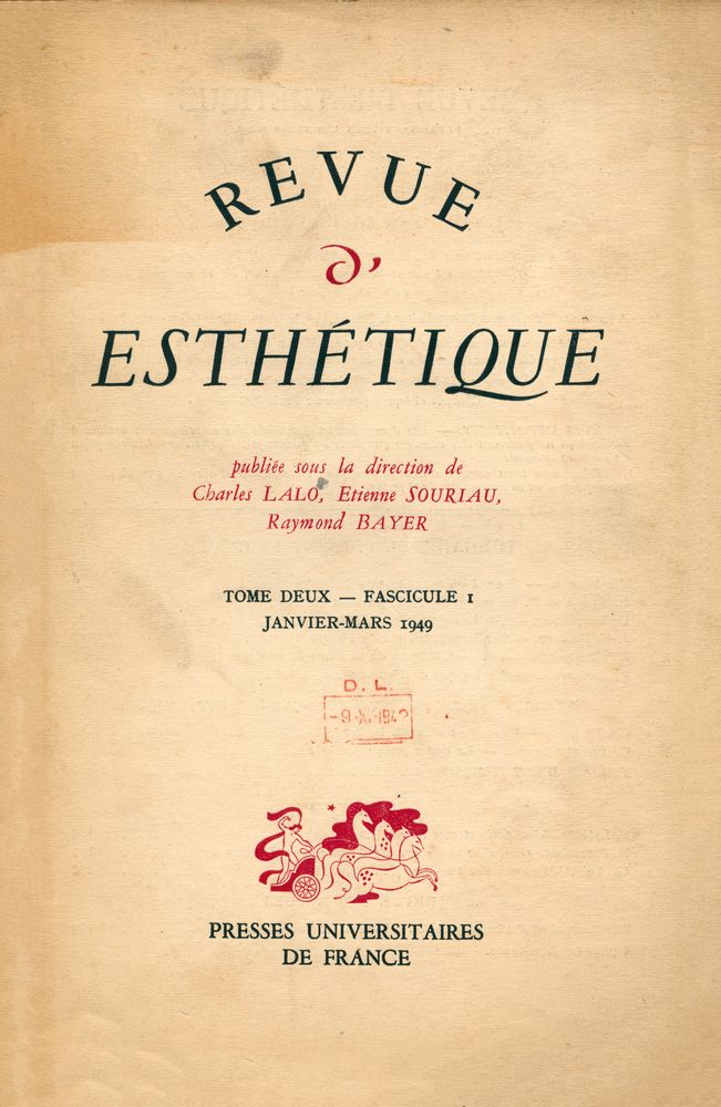 『REVUE D'ESTHÉTIQUE』 TOME DEUX - FASCICULE 1, JANVIER - MARS 1949 1