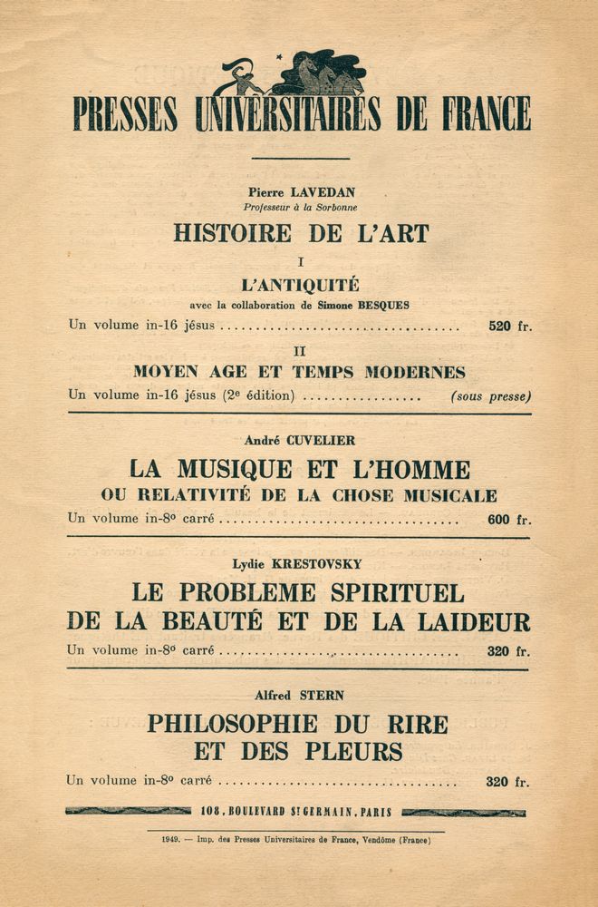 『REVUE D'ESTHÉTIQUE』 TOME DEUX - FASCICULE 1, JANVIER - MARS 1949 3