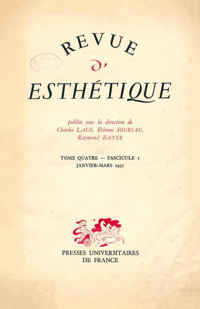『REVUE D'ESTHÉTIQUE』 TOME QUATRE - FASCICULE 1, JANVIER - MARS 1951 1