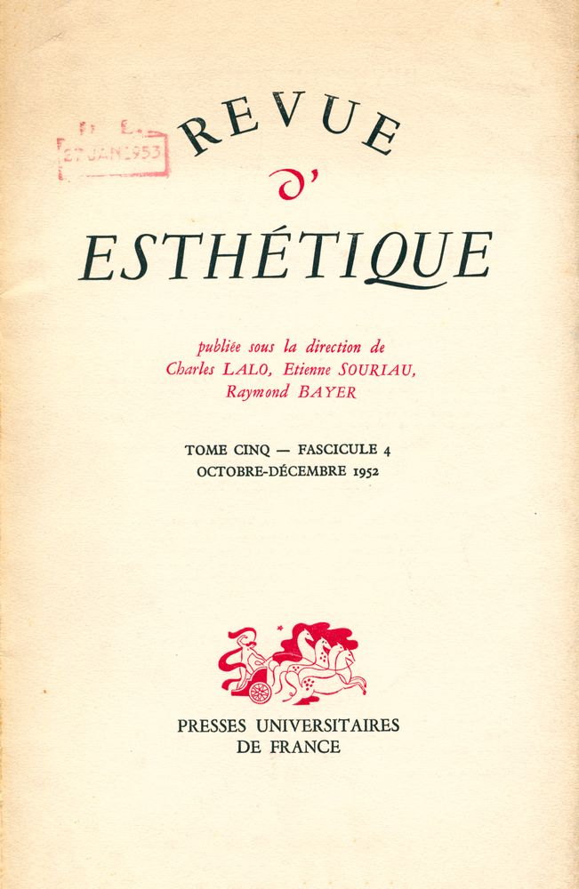 『REVUE D'ESTHÉTIQUE』 TOME CINQ - FASCICULE 4, OCTOBRE - DÉCEMBRE 1952 1