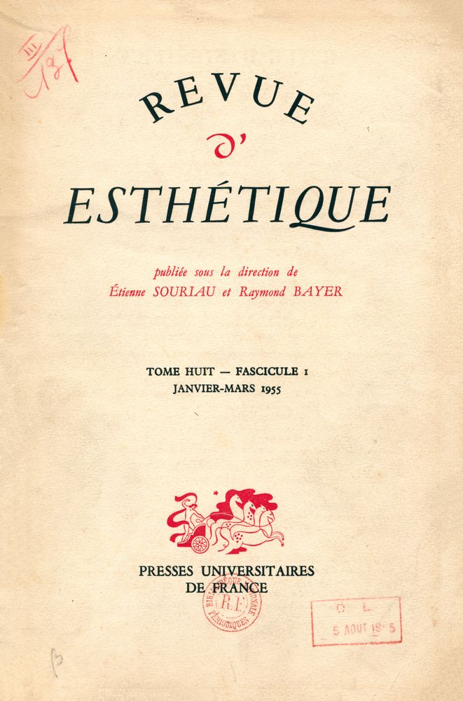 『REVUE D'ESTHÉTIQUE』 TOME HUIT - FASCICULE 1, JANVIER - MARS 1955 1