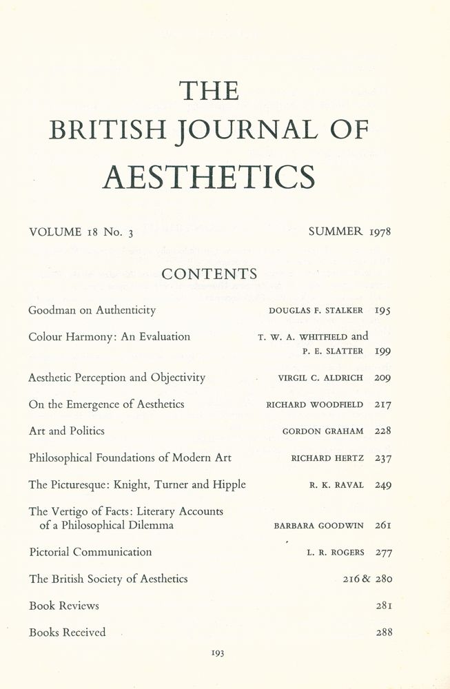 『THE BRITISH JOURNAL OF AESTHETICS』 VOLUME 18 NO.3 SUMMER 1978 2