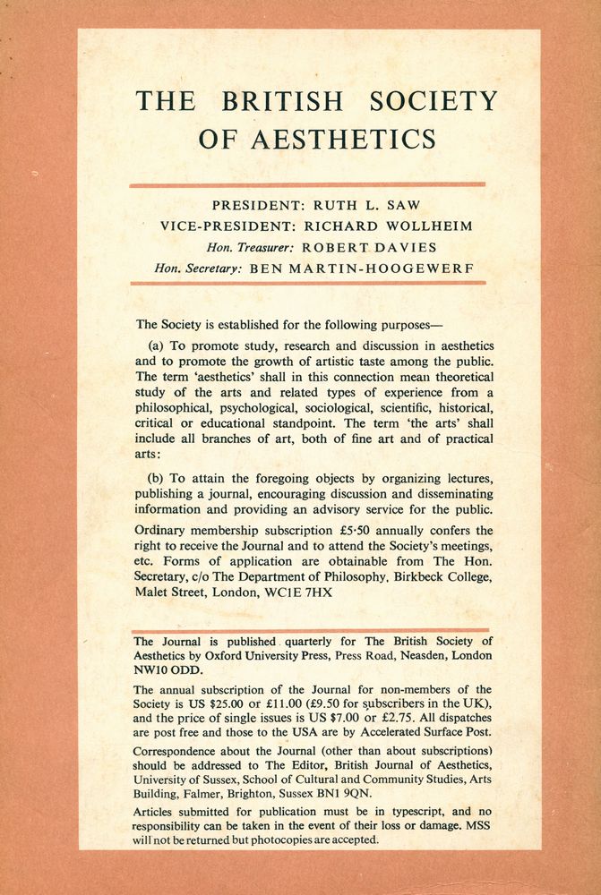 『THE BRITISH JOURNAL OF AESTHETICS』 VOLUME 18 NO.3 SUMMER 1978 3