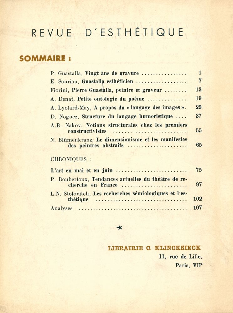 『REVUE D'ESTHÉTIQUE』 1, 1969 2