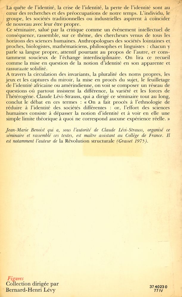 『L'IDENTITÉ : Séminaire interdisciplinaire dirigé par Claude Lévi - Strauss professeur au Collège de France 1974 - 1975』 3