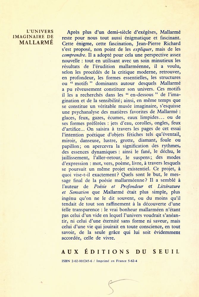 『L'UNIVERS IMAGINAIRE DE MALLARMÉ』