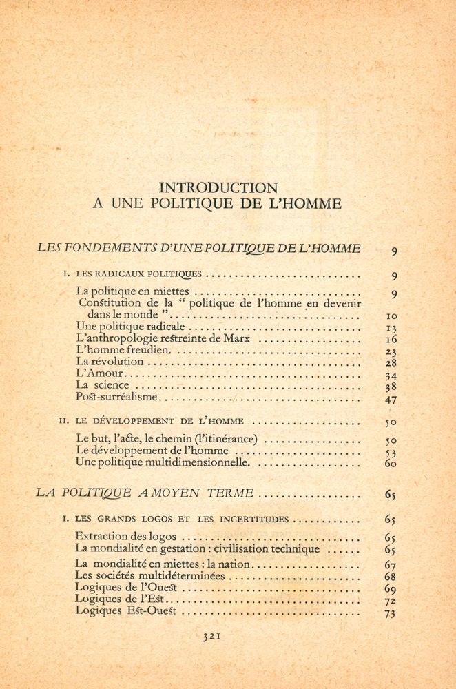 『INTRODUCTION A UNE POLITIQUE DE L'HOMME SUIVI DE 