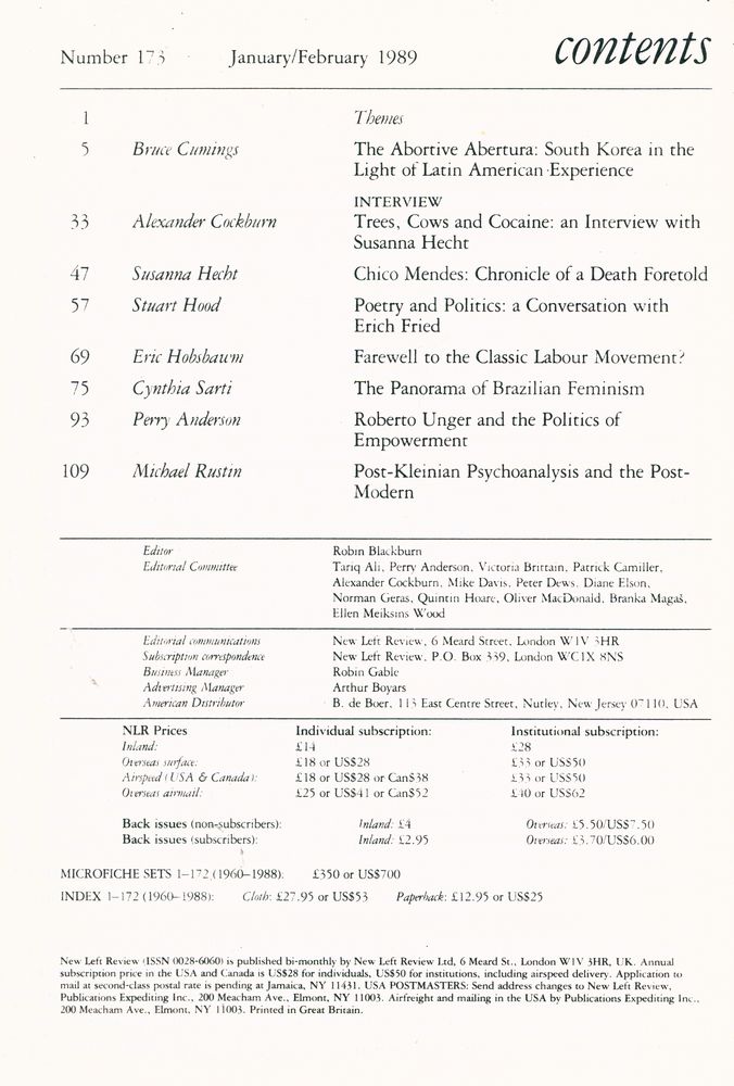 『new left review』 1989 Volume 30 Number (173 - 178) 2