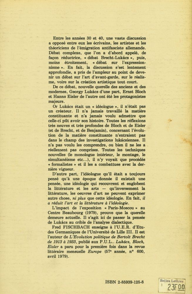 『LUKÁCS, BLOCH, EISLER : contribution à l'histoire d'une controverse』 3