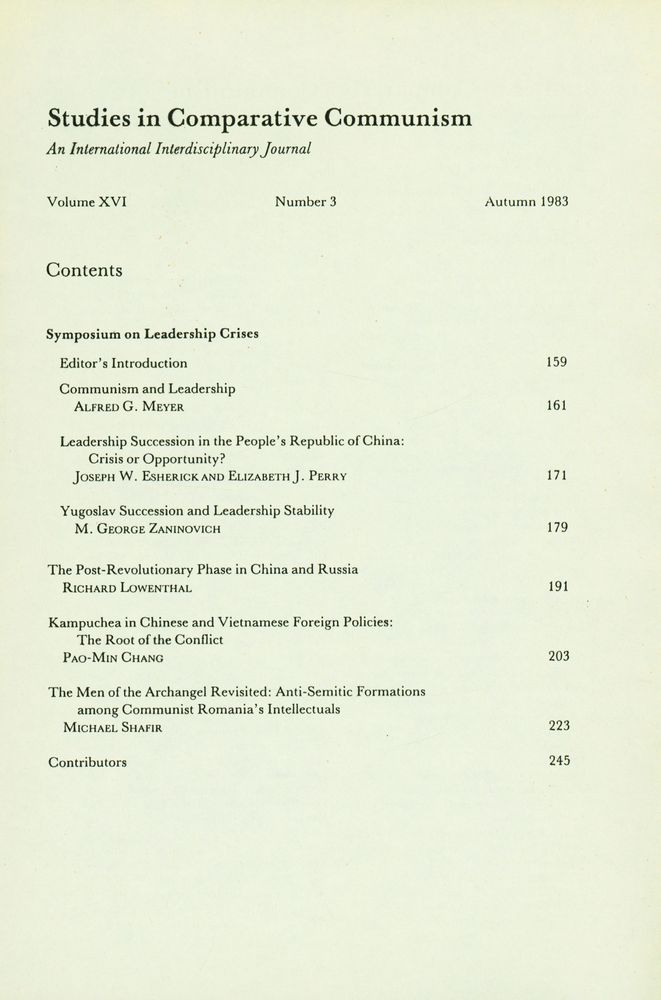 『Studies in Comparative Communism』 Volume XVI No 3 Autumn 1983 2