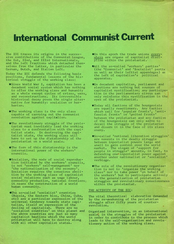 『International Communist Current 3 : COMMUNIST ORGANIZATIONS & CLASS CONSCIOUSNESS』 3