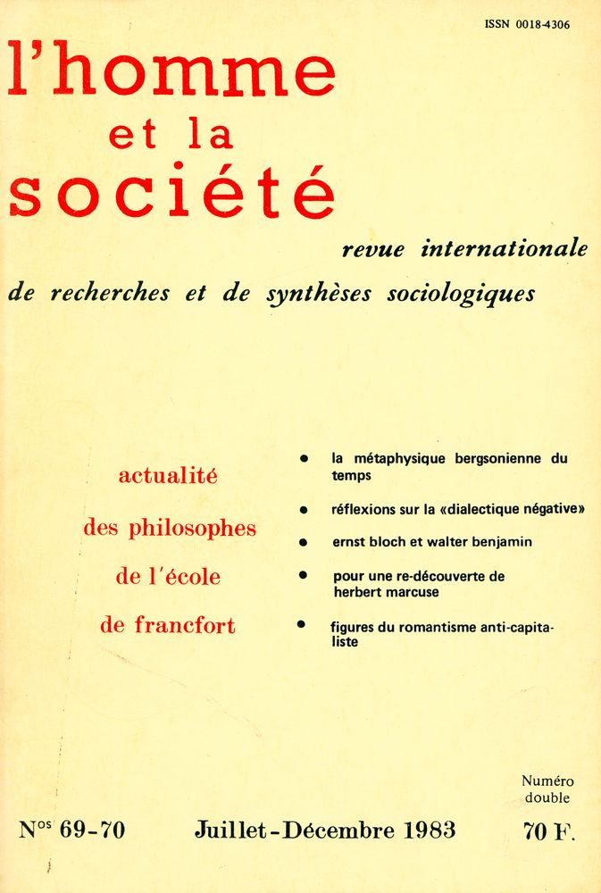 『I'homme et la société』 N°69 - 70 1