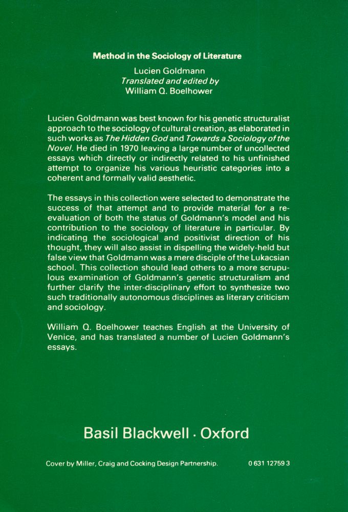 『Essays on method in the sociology of literature』 3