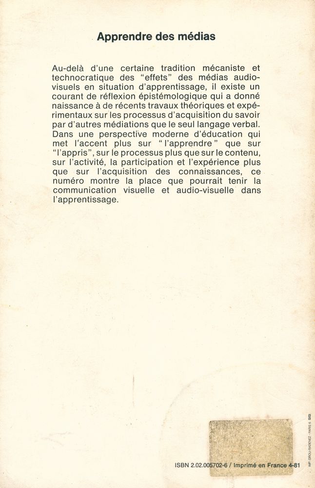 『COMMUNICATIONS: Apprendre des médias』 1981 33 3