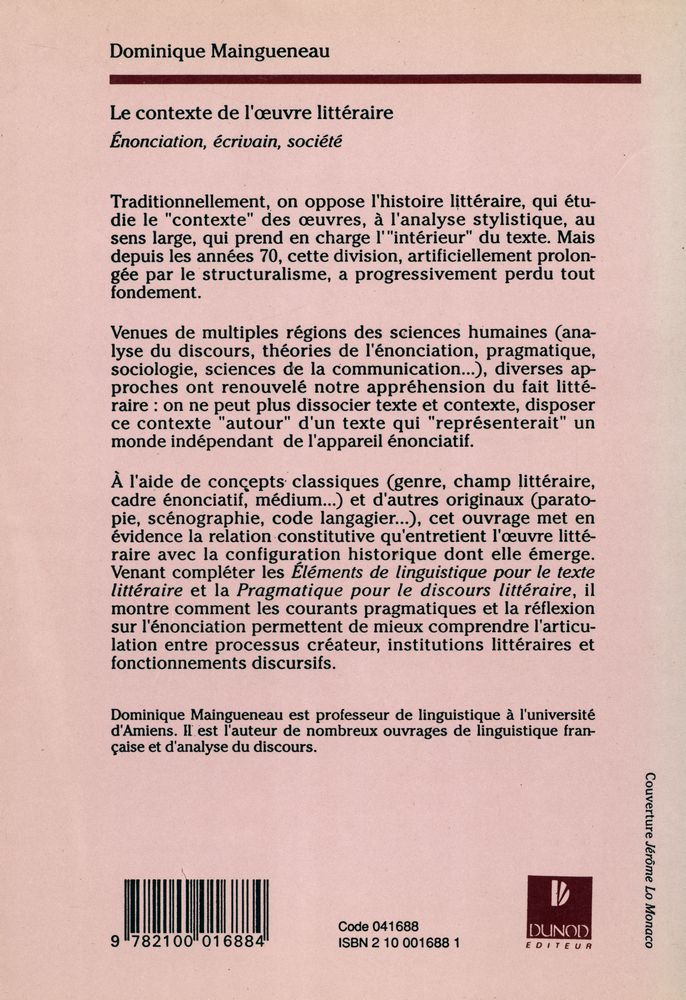 『LE CONTEXTE DE L'ŒUVRE LITTÉRAIRE: Énonciation, écrivain, société』 5