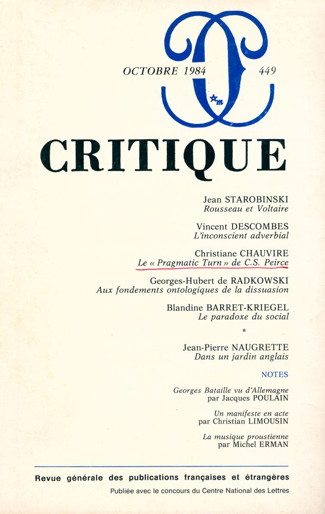 『CRITIQUE』 OCTOBRE 1984 1