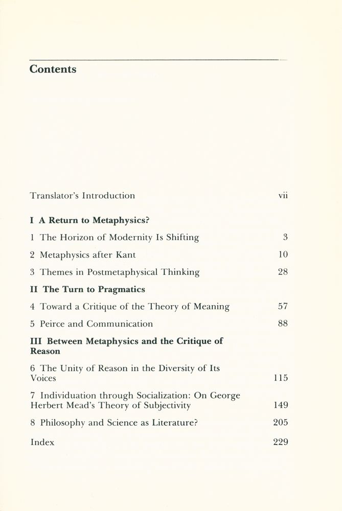 『Postmetaphysical Thinking: Philosophical Essays』 2