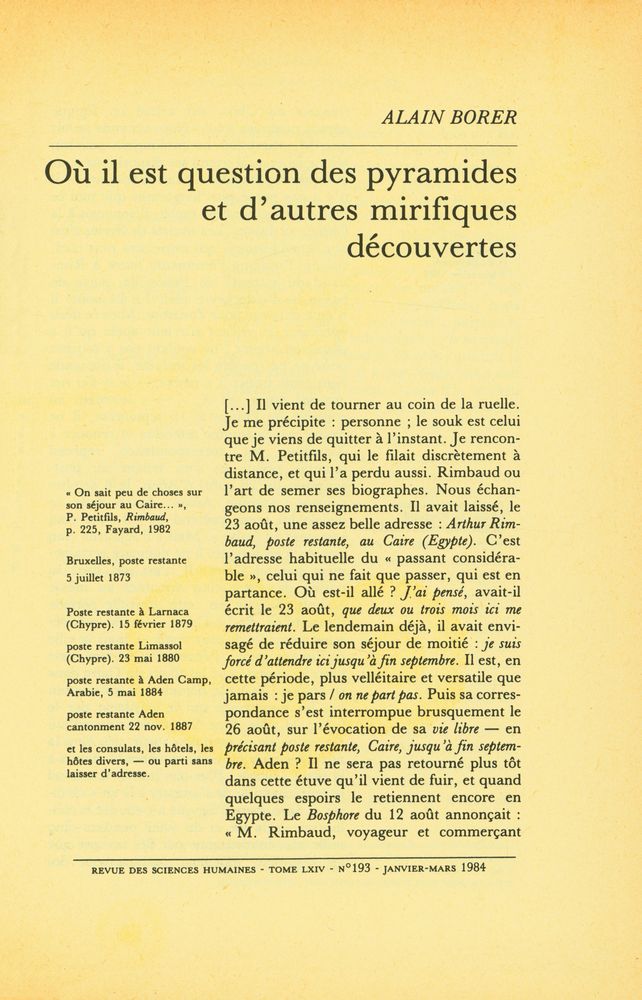 『rsh(Revue des Sciences Humanines)』 1984(193 - 194) 2