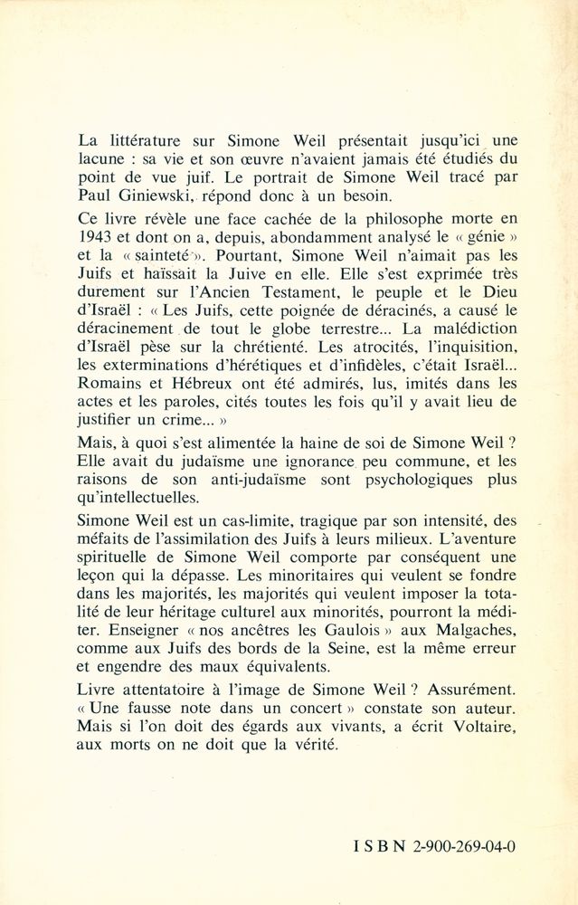 『SIMONE WEIL OU LA HAINE DE SOI』 4