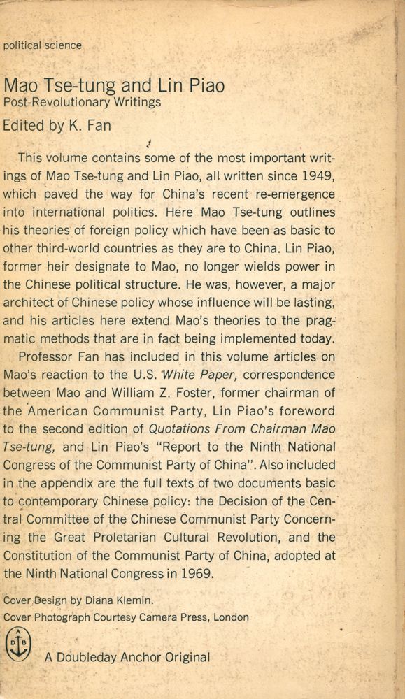 『MAO TSE - TUNG AND LIN PIAO : POST REVOLUTIONARY WRITINGS』 8