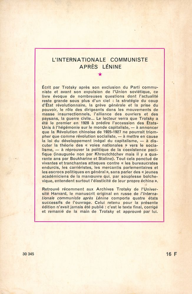 『L'INTERNATIONALE COMMUNISTE APRÈS LÉNINE ou Le grand organisateur des défaites』 5