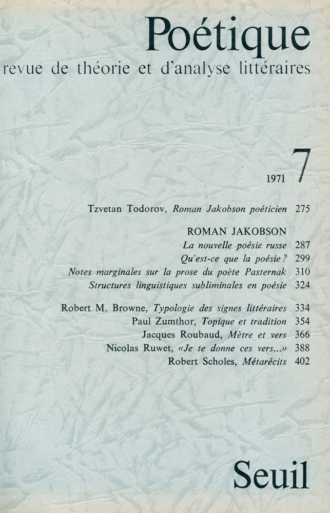 『Poétique』 1971 Vol. 5~8 3