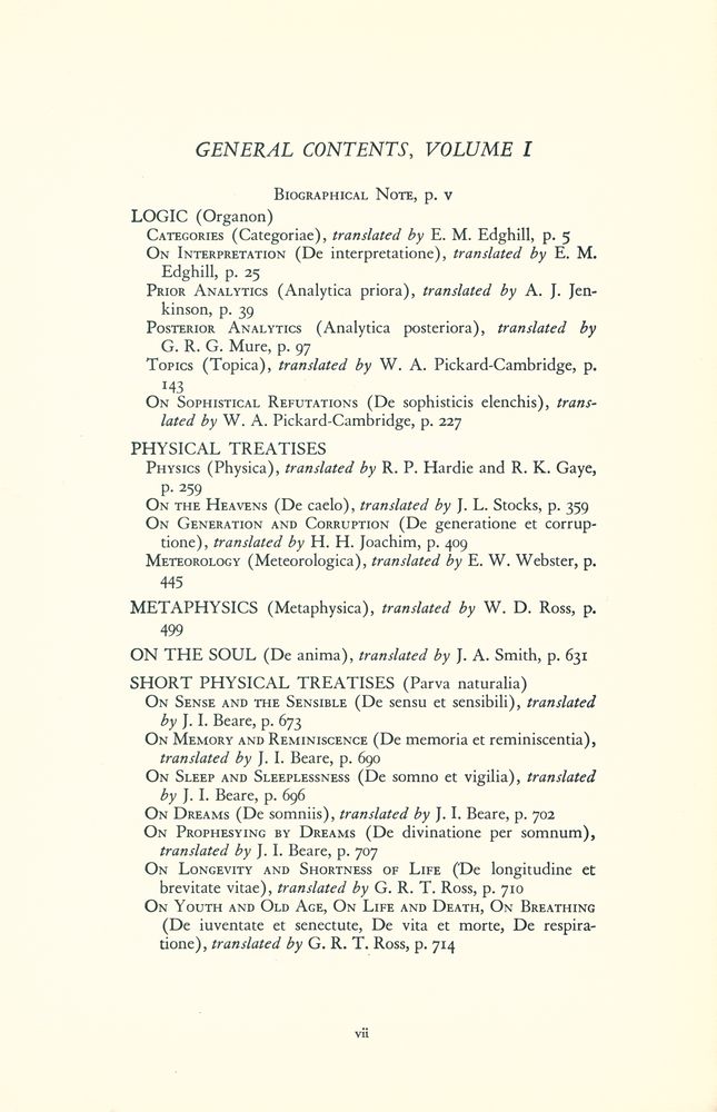 『Great Books of the Western World : THE WORKS OF ARISTOTLE VOLUME Ⅰ』 2